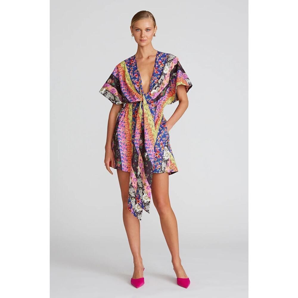 AMUR Nyla Tie Front Mini Dress XS 2 Organic Cotton Floral Boho Pockets